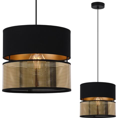 Suspension plafonnier métal noir avec abat-jour doré – 1x E27 – 230V – Design élégant pour intérieur moderne – 20cm de diamètre