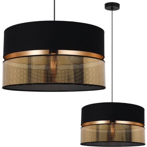 ASTI DUO SUSPENSION NOIRE 1 PLAQUE ABAT-JOUR NOIR-OR TS 40CM