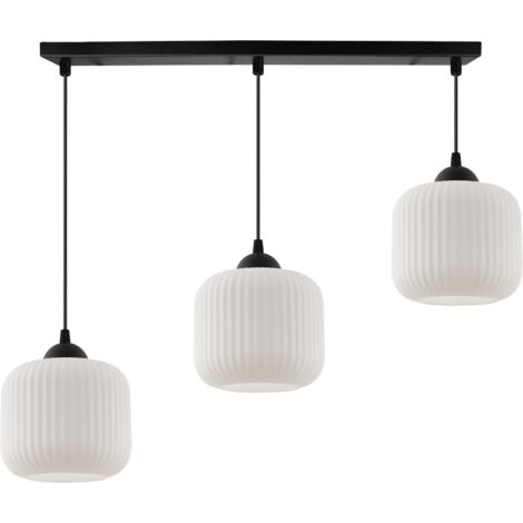 SUSPENSION RIFFLE NOIRE À 3 ABAT-JOUR PLATS CYLINDRE BLANC E27