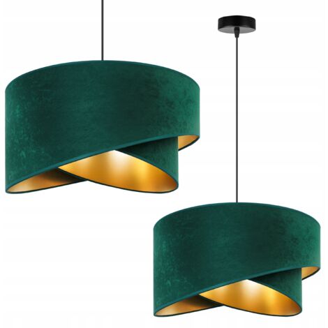 LAMPE SUSPENDU PLAFOND LUSTRE ABAT-JOUR DORÉ VELOURS (1/5)
