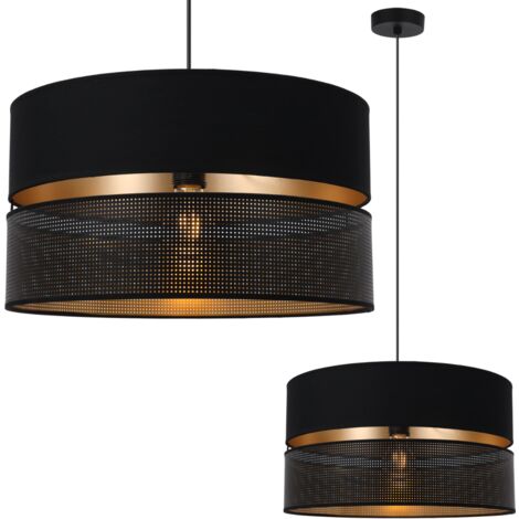 ASTI DUO SUSPENSION NOIRE 1 PLAQUE ABAT-JOUR NOIR-OR TS 40CM