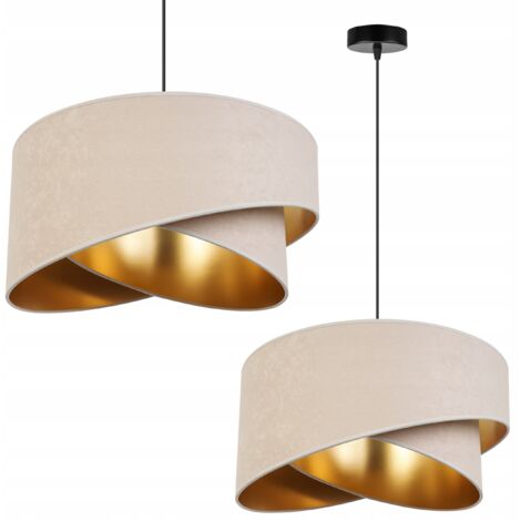 LAMPE SUSPENDU PLAFOND LUSTRE ABAT-JOUR DORÉ VELOURS ÉLÉGANT GLAMOUR