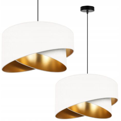 LAMPE SUSPENDU PLAFOND LUSTRE ABAT-JOUR DORÉ VELOURS (1/5)