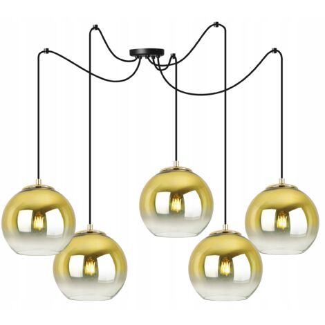 LAMPE SUSPENDU PLAFOND LUSTRE ABAT-JOUR DORÉ 15 CM (1/5)