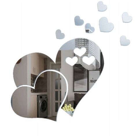 Lot de 5 autocollants décoratifs en acrylique effet miroir en forme de cœur, couleur argent (1/5)