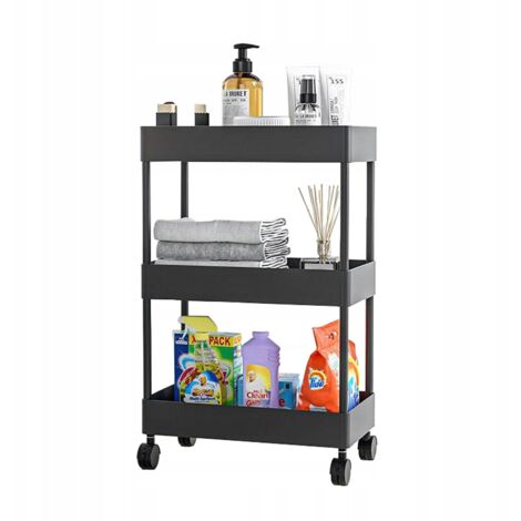 ÉTAGÈRE DE SALLE DE BAIN ARMOIRE DE CUISINE ÉTAGÈRE MOBILE 3 niveaux NOIRE (1/5)