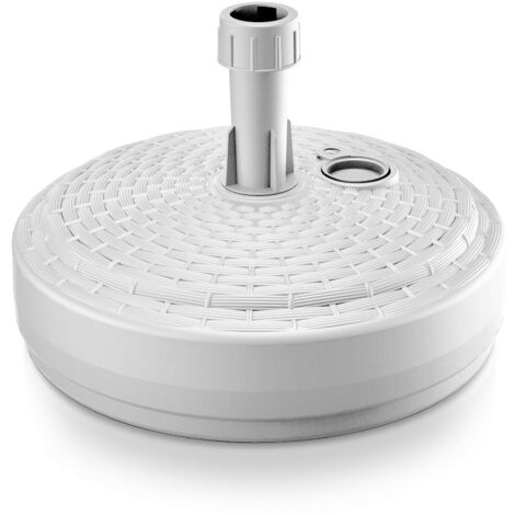 Pied de parasol en plastique blanc – Diamètre 39cm – Hauteur 13cm – Capacité 12l – Fixation pour mât de 24 à 30mm – Markenartikel