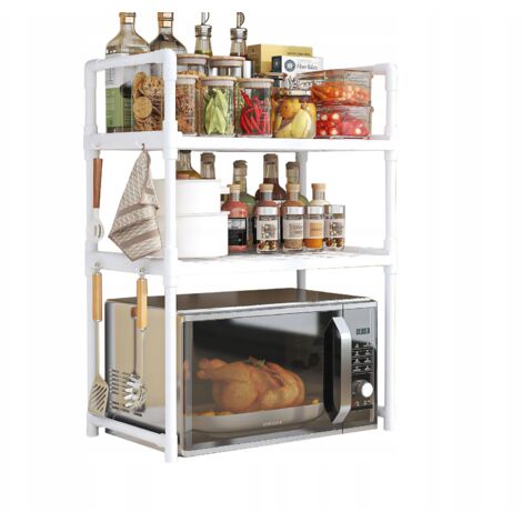 ÉTAGÈRE DE CUISINE pour micro-ondes ARMOIRE DE RANGEMENT BLANCHE 3 niveaux 48 cm ÉTAGÈRE (1/5)
