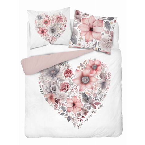 Housse De Couette 200X200 Cm Coeur Rose Dessin Animé 3 Pièces Microfibre Parure De Lit 1 Personnes avec Fermeture Éclair 3D Imprimé Et 2 Taie d'oreiller Enfant Garcon - Anti-Allergie