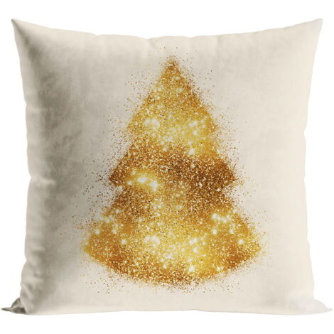 Taie d'oreiller en velours de Noël 40x40 Motif sapin de Noël à paillettes dorées (1/3)