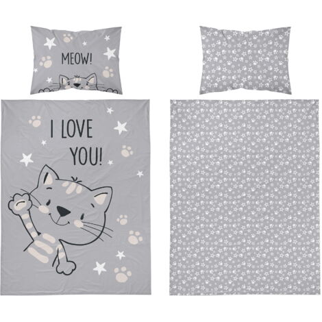 Parure de lit bébé 100x135 Chat Gris COTON (1/4)