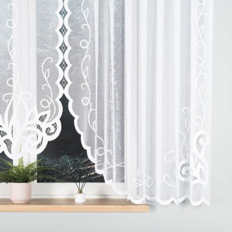 EWELINA - Rideau jacquard prêt-à-poser avec découpe en bas - 400x160 cm - blanc (1/5)