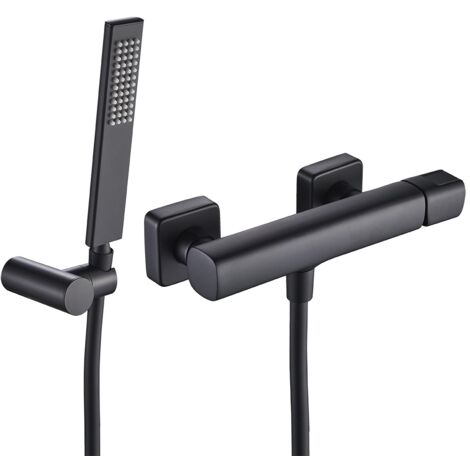 Douche De Pluie Fixée Au Mur Noir Et Ensemble De Douche Avec Douchette En Laiton Massif 200 Mm
