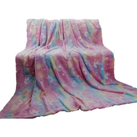 Couverture phosphorescente 150x200 Licorne et étoiles Fluo