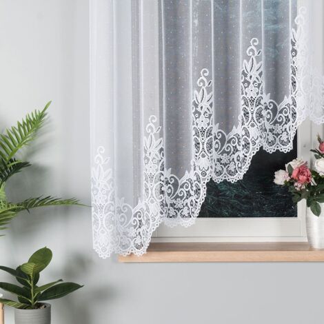 BERENIKA - Rideau jacquard prêt-à-poser avec découpe en bas - 300x160 cm - blanc (1/5)