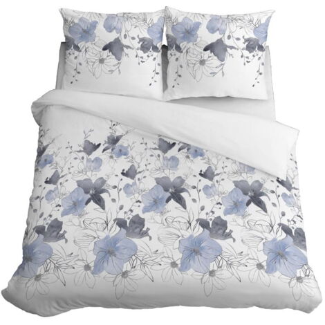 Parure de lit en satin 160x200 Fleurs Bleu clair Satin (1/5)