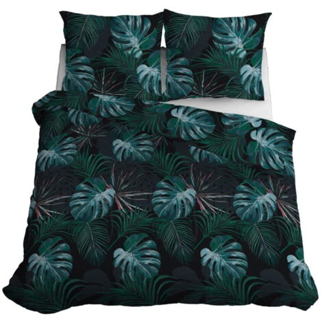 Parure de lit en satin anti frottement 220x200 Feuilles Vertes chic