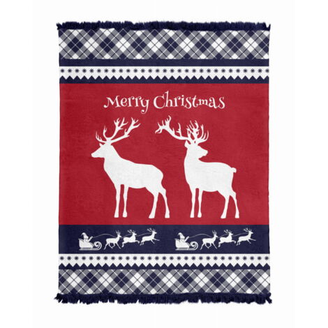 Couverture de Noël Renne 150x200 Coton Rouge (1/3)