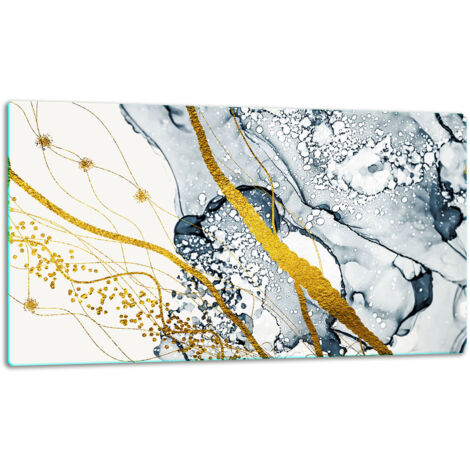 Planche à Découper En Verre Trempé 52x30 Cm – Protection Plaque De Cuisson – Antidérapante – Épaisseur 4 Mm – Doré Noir