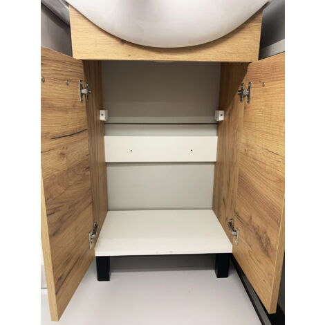 Meuble sous vasque simple 50 cm – Chêne artisanal – Lavabo en céramique – Design moderne pour petits espaces