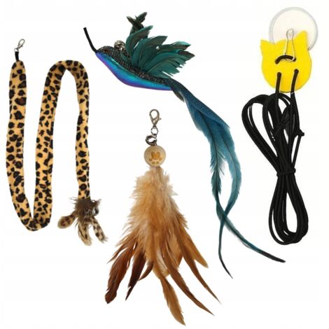 Lot de 3 jouets pour chat avec plumes d'oiseau et caoutchouc pour porte réglable (1/5)