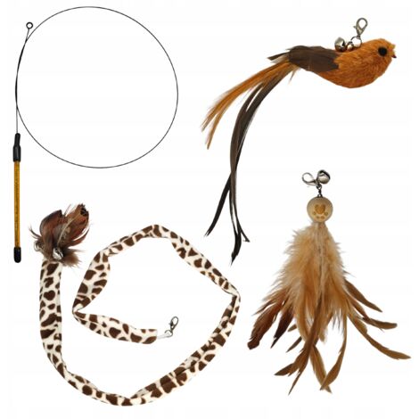 Canne à pêche pour chat, 3 jouets avec clochette, plumes d'oiseau, longue queue, ensemble (1/5)