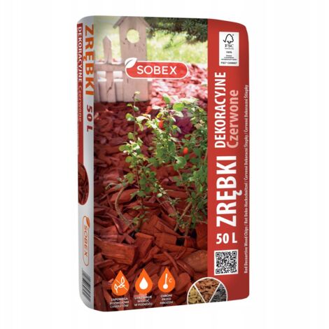 Copeaux de bois décoratifs rouges 50L – Paillage pour plante – Granulation 20-60 mm – Fabriqué en bois de pin