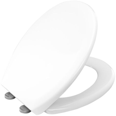 Abattant WC à fermeture amortie – Duroplastique blanc – Charnières métalliques – Système EASY CLEAN pour nettoyage facile – Bisk (1/2)