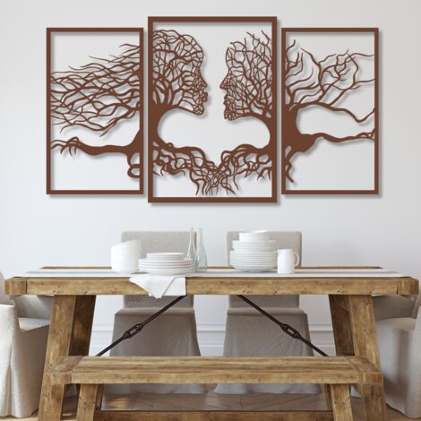 Panneau Mural Décoratif Ajouré – Arbres, 3D, Bois, 50x70cm, Couleur Or