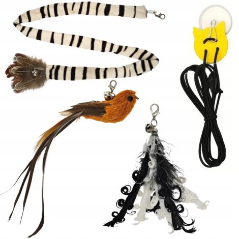 Lot de 3 jouets pour chat avec plumes d'oiseau et élastique pour porte (1/5)