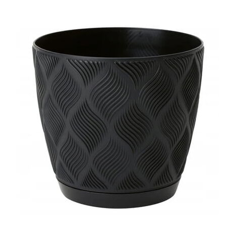 Pot De Fleur Rond Avec Soucoupe Lofly 50 Cm - Plastique Anthracite, Résistant UV, Pour Intérieur/extérieur