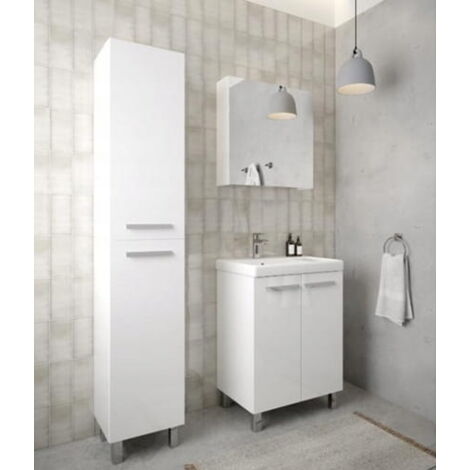 Meuble de salle de bain sur pied avec lavabo et égouttoir, blanc, 80x60cm Bonita (1/3)