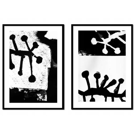 TABLEAU ENCADRÉ 33x43cm Diptyque Lot de 2 tableaux Noir Blanc Abstraction P2030 (1/3)