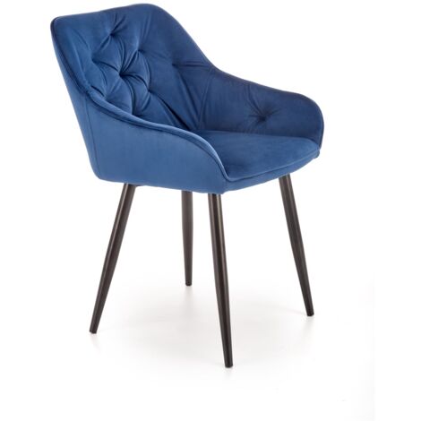 Chaise confortable bleu marine K487, pour salle à manger, en velours, photo réelle (1/5)