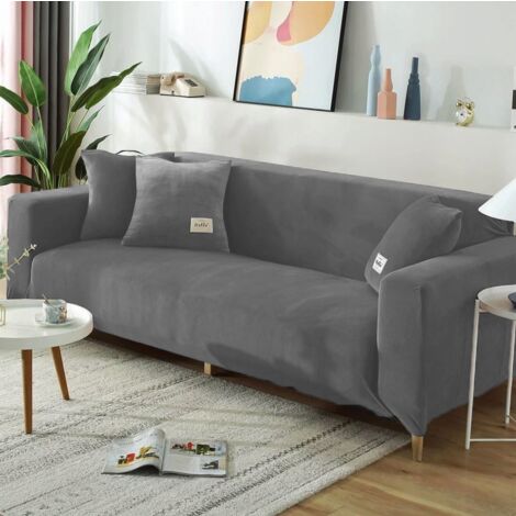 Housse De Canapé 3 Places Antidérapante En Velours Gris Foncé 90x160 Cm - Protection Douce Et Lavable Pour Chien, Chat & Enfant