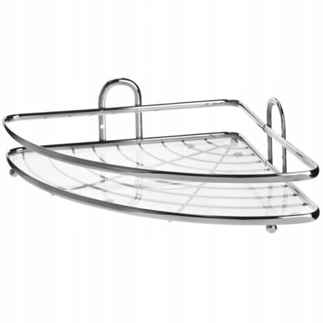 Étagère d'angle de salle de bain à un niveau, Blanca, en acier chromé, à poser ou à fixer au mur. (1/3)