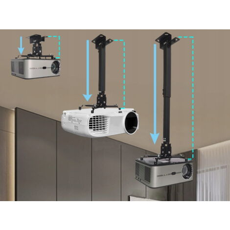 Support de projecteur noir 4 en 1 – Fixation plafond/mur – Charge jusqu'à 25 kg – Bras télescopique 43-65 cm – Réglage inclinaison ±20°
