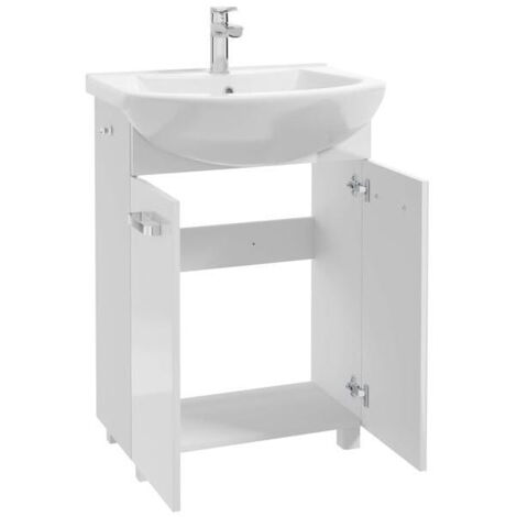 Meuble de salle de bain avec vasque 85x60cm blanc sur pieds Mila (1/5)