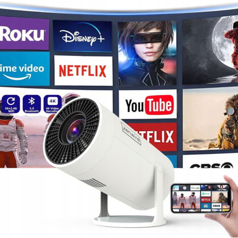 Vidéoprojecteur FULL HD Android 12 WiFi 250 ANSI – Résolution 1280x720p – Support pivotant 270° – Idéal pour home cinéma et présentations