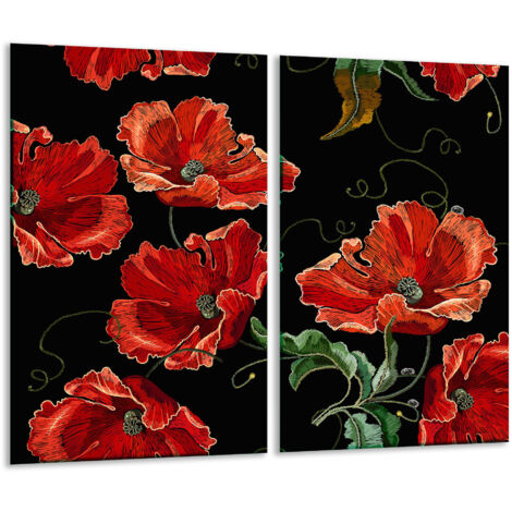 Planche à Découper En Verre Trempé - Motif Asiatique Branches/fleurs/oiseaux - 80x52 Cm - Neuf