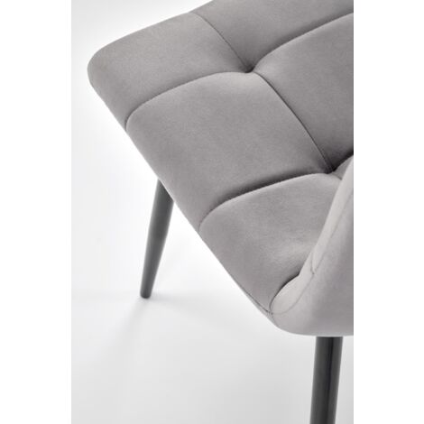 Chaise grise K526, pieds noirs, tapissée de velours matelassé (1/5)
