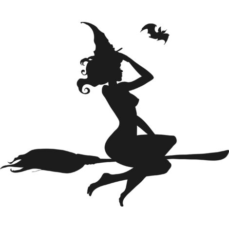 GRAND AUTOCOLLANT HALLOWEEN Autocollants SORCIÈRE Balai de sorcière autocollant BAT NH012 (1/3)