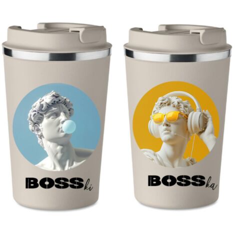 Lot de 2 mugs thermiques BOSSKI Premium, cadeau de mariage BOSKA 350 ml KT107 (1/5)