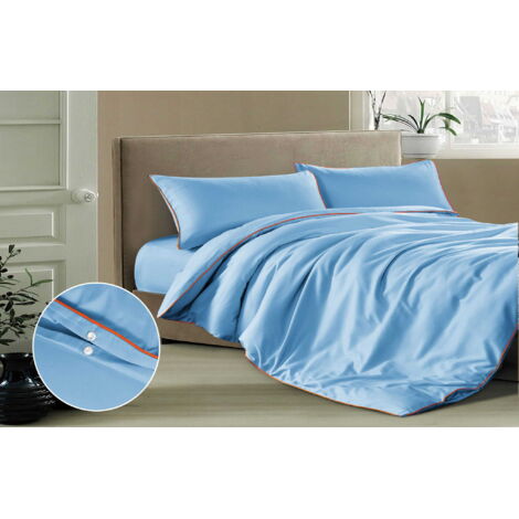 Parure de lit basique 200x200 bleu avec passepoil orange (1/5)