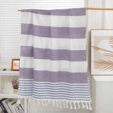 Serviette de plage Boho à franges 90x180 cm Blanc/Violet