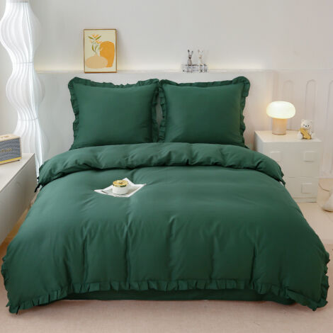 Parure de lit en coton premium 220 x 200 cm avec volants verts (1/5)
