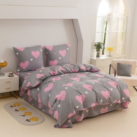 Parure de lit en coton 160x200 cœur rose (1/5)