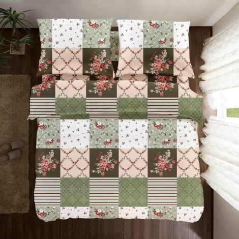 PARURE DE LIT EN COTON 200x200 À CARREAUX FLEURS (1/4)