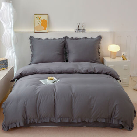Parure de lit en coton premium 160x200 avec volants gris