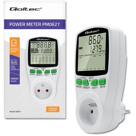 Wattmètre Qoltec PM0627 avec historique des mesures 3680 W 16 A LCD (1/5)